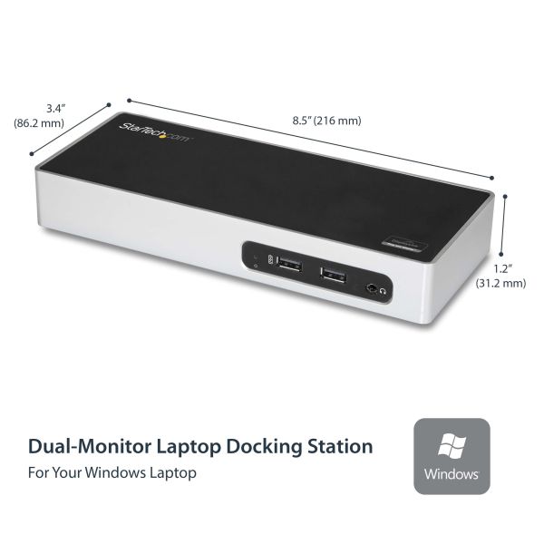 StarTech.com USB 3.0 Docking Station - Dual Monitor Laptop Docking Station met HDMI & DVI/VGA Video - 6-port USB 3.1 Gen 1 5Gbps Hub, GbE, Audio - Universeel USB Type-A Dock - Windows & Mac (DK30ADD)