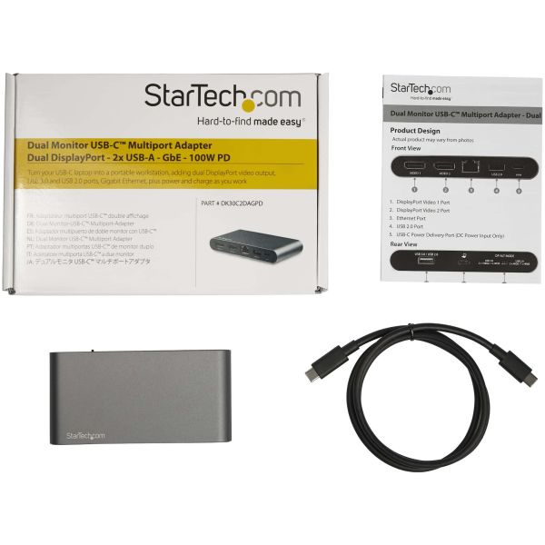 StarTech.com USB-C Dock - 4K Dual Monitor DisplayPort - Mini Laptop Docking Station - 100W Power Delivery Passthrough - GbE, 2-Port USB-A Hub - USB Type-C Multiport Adapter - 1m kabel (DK30C2DAGPD) StarTech.com USB-C Dock - 4K Dual Monitor DisplayPort - Mini Laptop Docking Station - 100W Power Delivery Passthrough - GbE, 2-Port USB-A Hub - USB Type-C Multiport Adapter - 1m kabel (DK30C2DAGPD)