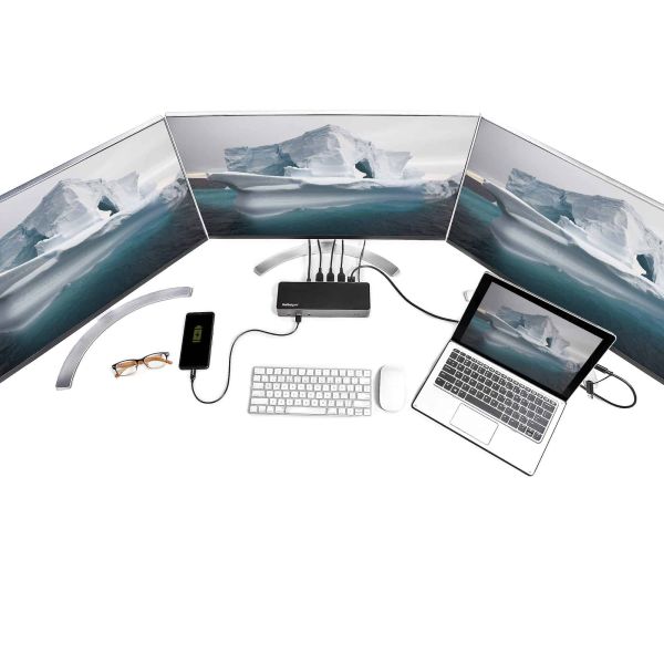 StarTech.com USB-C & USB-A Dock - Hybride Universeel Triple Monitor Laptop Docking Station DisplayPort & HDMI 4K 60Hz - 85W Power Delivery, 6x USB Hub, GbE, Audio - USB 3.1 Gen 2 10Gbps (DK31C3HDPDUE)