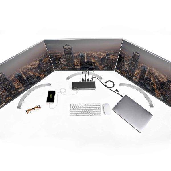 StarTech.com USB-C & USB-A Dock - Hybride Universeel Triple Monitor Laptop Docking Station DisplayPort & HDMI 4K 60Hz - 85W Power Delivery, 6x USB Hub, GbE, Audio - USB 3.1 Gen 2 10Gbps (DK31C3HDPDUE)