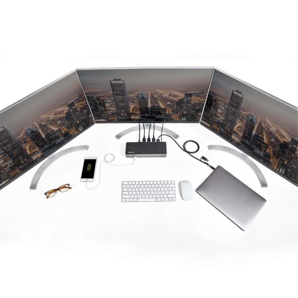 StarTech.com USB-C & USB-A Dock - Hybride Universeel Triple Monitor Laptop Docking Station DisplayPort & HDMI 4K 60Hz - 85W Power Delivery, 6x USB Hub, GbE, Audio - USB 3.1 Gen 2 10Gbps (DK31C3HDPDUE)