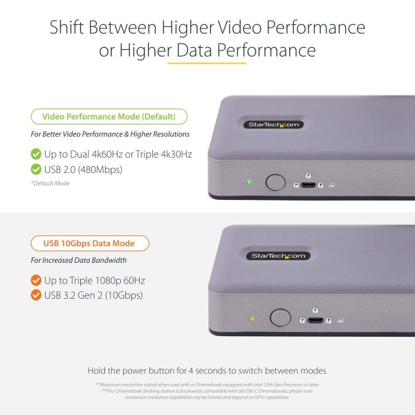 StarTech.com USB-C Docking Station, Multi Monitor USB-C Dock, HDMI/DP/DP Alt-mode, 3x 4K30 / 2x 4K60, 7-Port USB Hub, 60W Power Delivery, GbE, 3.5mm Audio, Works With Chromebook Certified (DK31C3MNCRUE)