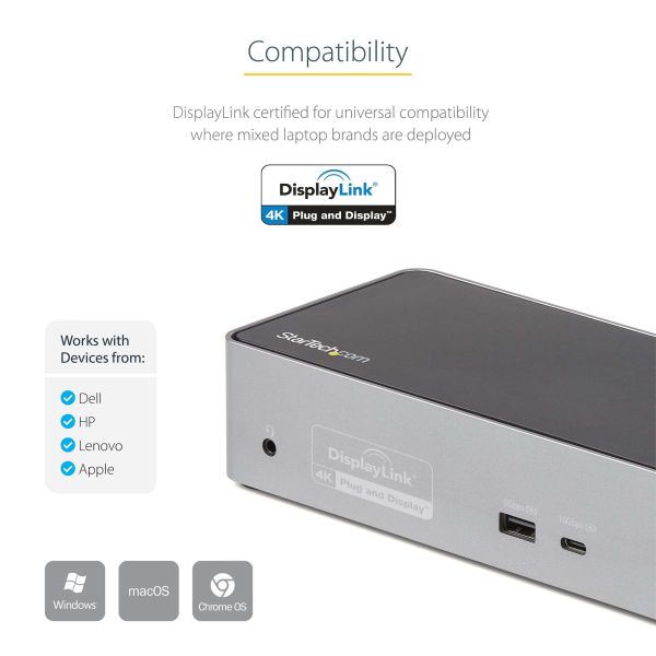 StarTech.com USB-C Dock, 4K 60Hz Quad Monitor DisplayPort & HDMI, Universeel USB Type-C Docking Station met 100W Power Delivery, USB Hub met 1x USB Type-C & 3x USB-A, Ethernet, Audio (DK31C4DPPDUE)