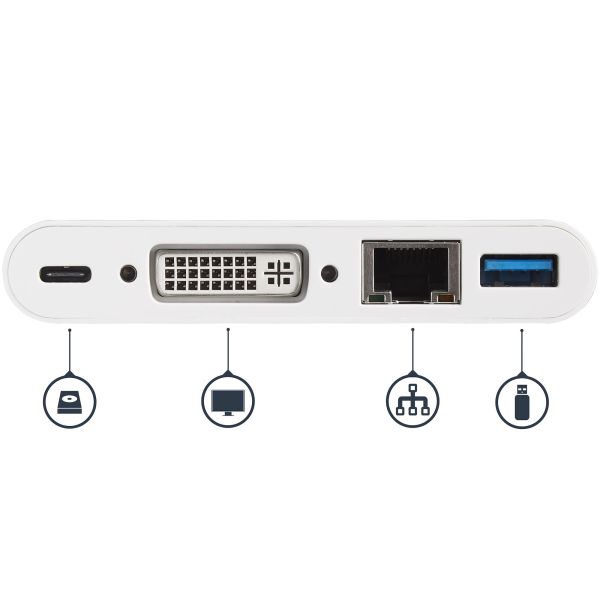 StarTech.com USB C Multiport Adapter, USB-C naar DVI-D (Digitaal) Video Adapter, 60W Power Delivery Passthrough Charging, GbE, USB-A, USB Type-C/Thunderbolt 3 Mini Laptop Dock (DKT30CDVPD)