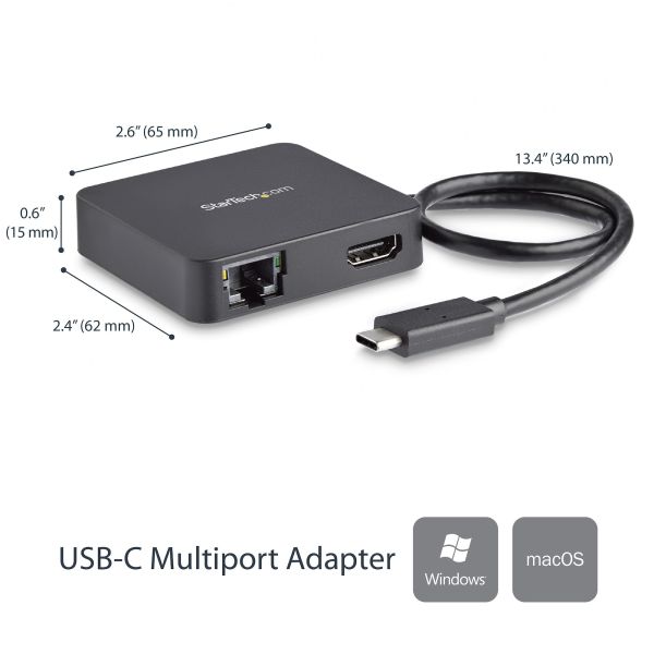 StarTech.com USB C Multiport Adapter, USB-C Travel Dock met 4K HDMI Video, Gigabit Ethernet, USB 3.0 Hub (1x USB-A 1x USB-C), USB Type-C Mini Laptop Docking Station, Thunderbolt 3 Compatibel (DKT30CHD)