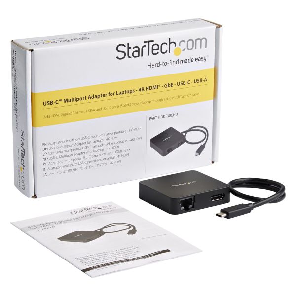 StarTech.com USB C Multiport Adapter, USB-C Travel Dock met 4K HDMI Video, Gigabit Ethernet, USB 3.0 Hub (1x USB-A 1x USB-C), USB Type-C Mini Laptop Docking Station, Thunderbolt 3 Compatibel (DKT30CHD)