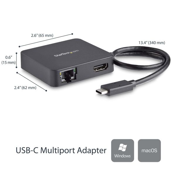 StarTech.com USB C Multiport Adapter, USB-C Travel Dock met 4K HDMI Video, Gigabit Ethernet, USB 3.0 Hub (1x USB-A 1x USB-C), USB Type-C Mini Laptop Docking Station, Thunderbolt 3 Compatibel (DKT30CHD)