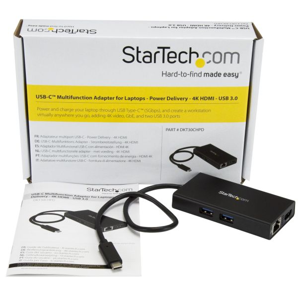 StarTech.com USB-C Multiport Adapter, USB-C Travel Dock met 4K HDMI, 60W Power Delivery Passthrough, GbE, 2pt USB-A 3.0 Hub, USB Type-C Mini Laptop Docking Station, Thunderbolt 3 Compatibel (DKT30CHPD)