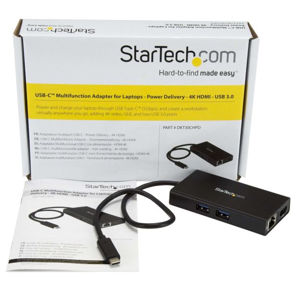 StarTech.com USB-C Multiport Adapter, USB-C Travel Dock met 4K HDMI, 60W Power Delivery Passthrough, GbE, 2pt USB-A 3.0 Hub, USB Type-C Mini Laptop Docking Station, Thunderbolt 3 Compatibel (DKT30CHPD)