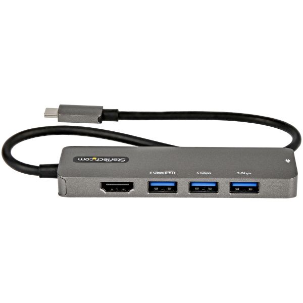 StarTech.com USB C Multiport Adapter - USB-C naar HDMI 2.0b 4K 60Hz (HDR10), 100W Power Delivery Pass-Through, 4-Port USB 3.0 Hub - USB Type-C Mini Dock - 30cm Vaste Kabel (DKT30CHPD3)