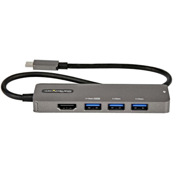 StarTech.com USB C Multiport Adapter - USB-C naar HDMI 2.0b 4K 60Hz (HDR10), 100W Power Delivery Pass-Through, 4-Port USB 3.0 Hub - USB Type-C Mini Dock - 30cm Vaste Kabel (DKT30CHPD3)
