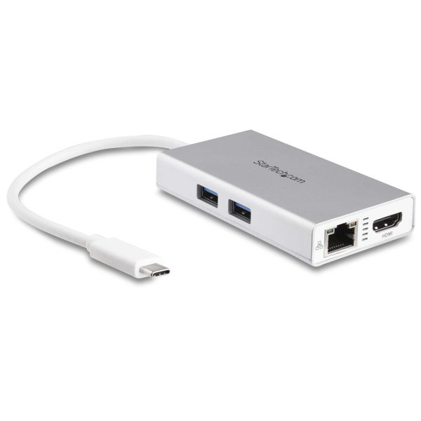StarTech.com USB-C Multiport Adapter, USB-C Travel Dock met 4K HDMI, 60W Power Delivery Passthrough, GbE, 2pt USB-A 3.0 Hub, USB Type-C Mini Laptop Docking Station, Wit (DKT30CHPDW)