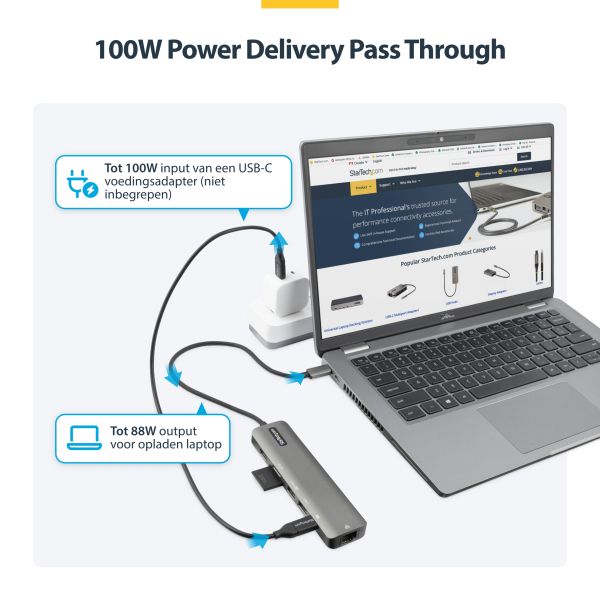StarTech.com USB C Multiport Adapter - USB-C naar 4K 60Hz HDMI 2.0, 100W Power Delivery Pass-through, SD/MicroSD, 2-Port USB 3.0 Hub, GbE - USB Type-C Mini Dock - Lange (30cm) Kabel (DKT30CHSDPD1)