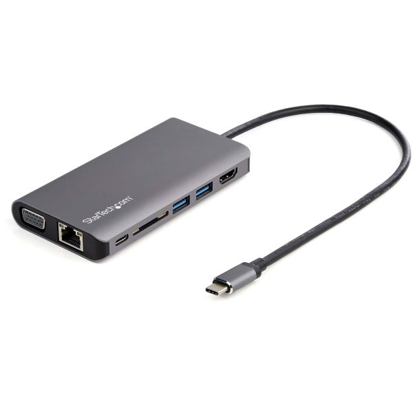 StarTech.com USB-C Multiport Adapter - USB-C Travel Dock met 4K HDMI of 1080p VGA - 3x USB 3.0 Hub, SD, GbE, Audio, 100W PD Pass-Through - Mini Docking Station voor Laptop/Tablet (DKT30CHVAUSP)