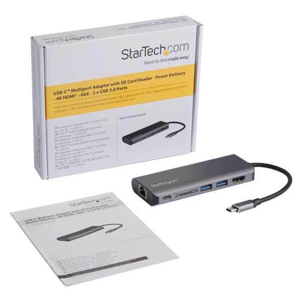 StarTech.com USB-C multiport adapter met SD kaartlezer - Power Delivery - 4K HDMI - GbE - 2 x USB 3.0 - USB-C hub - card reader - NIEUWE VERSIE BESCHIKBAAR DKT30CSDHPD3 (DKT30CSDHPD) (DKT30CSDHPD)
