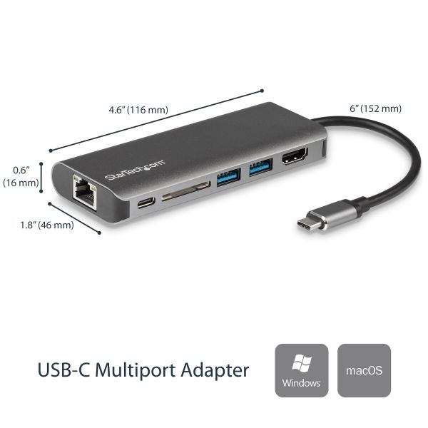 StarTech.com USB-C multiport adapter met SD kaartlezer - Power Delivery - 4K HDMI - GbE - 2 x USB 3.0 - USB-C hub - card reader - NIEUWE VERSIE BESCHIKBAAR DKT30CSDHPD3 (DKT30CSDHPD) (DKT30CSDHPD)