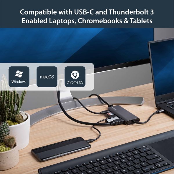 StarTech.com USB-C Multiport Adapter - USB-C Travel Dock met 4K HDMI, 3x USB 3.0 Hub, SD/SDHC, GbE, 60W PD 3.0 Pass-Through - Compacte USB-C Mini Docking Station USB Type-C/Thunderbolt 3 (DKT30CSDHPD3)