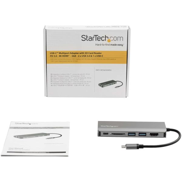 StarTech.com USB-C Multiport Adapter - USB-C Travel Dock met 4K HDMI, 3x USB 3.0 Hub, SD/SDHC, GbE, 100W PD 3.0 Pass-Through - Compacte USB-C Mini Docking Station USB Type-C/Thunderbolt 3 (DKT30CSDHPD3) StarTech.com USB-C Multiport Adapter - USB-C Travel Dock met 4K HDMI, 3x USB 3.0 Hub, SD/SDHC, GbE, 100W PD 3.0 Pass-Through - Compacte USB-C Mini Docking Station USB Type-C/Thunderbolt 3 (DKT30CSDHPD3)