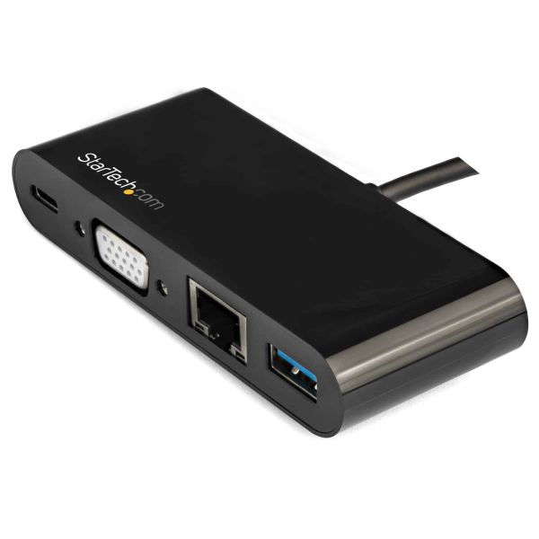 StarTech.com USB-C Multiport Adapter - Mini USB-C Dock met Single Monitor VGA 1080p Video - 60W Power Delivery Passthrough - USB 3.1 Gen 1 Type-A 5Gbps, Gigabit Ethernet - Docking Station (DKT30CVAGPD)