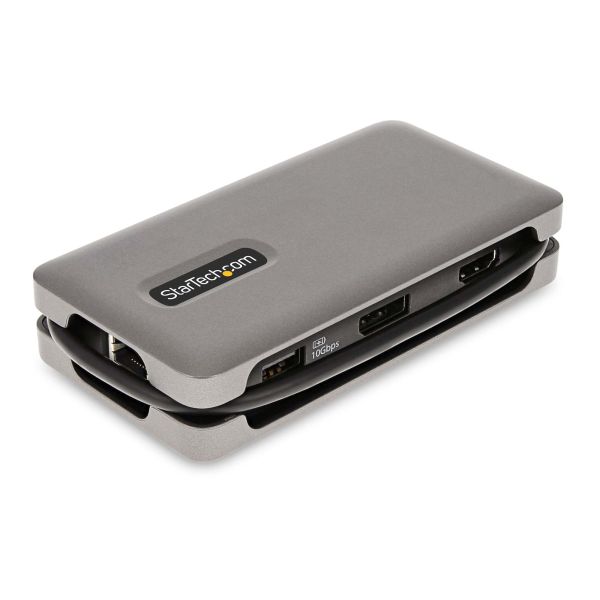 StarTech.com USB-C Multiport Adapter, 4K 60Hz HDMI/DP, 3-Port USB Hub, 100W Power Delivery Pass-Through, GbE, Travel Docking Station met Charging, Mini Dock, 30cm Wrap-Around Kabel