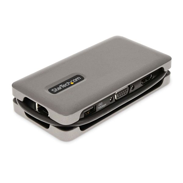 StarTech.com USB-C Multiport Adapter, 4K 60Hz HDMI/VGA, 3-Port USB Hub, 100W Power Delivery Pass-Through, GbE, Travel Docking Station met Charging, Mini Dock, 30cm Wrap-Around Kabel