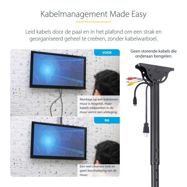 StarTech.com TV Plafondbeugel, Full-Motion Universele Ophangbeugel, Hangende VESA Beugel voor Single 32”-75" TVs / Displays, Kantelen/Zwenken, In hoogte verstelbare telescopische paal (FLATPNLCEIL)  StarTech.com TV Plafondbeugel, Full-Motion Universele Ophangbeugel, Hangende VESA Beugel voor Single 32”-75" TVs / Displays, Kantelen/Zwenken, In hoogte verstelbare telescopische paal (FLATPNLCEIL)