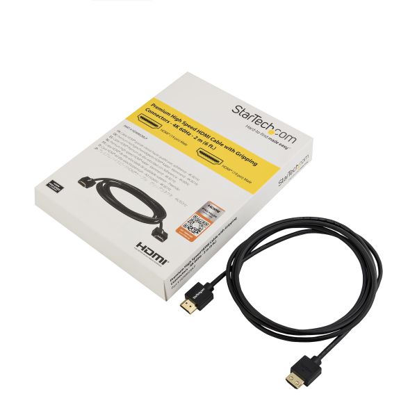StarTech.com 2m Dunne HDMI 2.0 Kabel, 4K High Speed HDMI Kabel met Ethernet, 4K 60Hz HDR10, UHD HDMI Kabel, M/M Gripping Connectors (HDMM2MLP)
