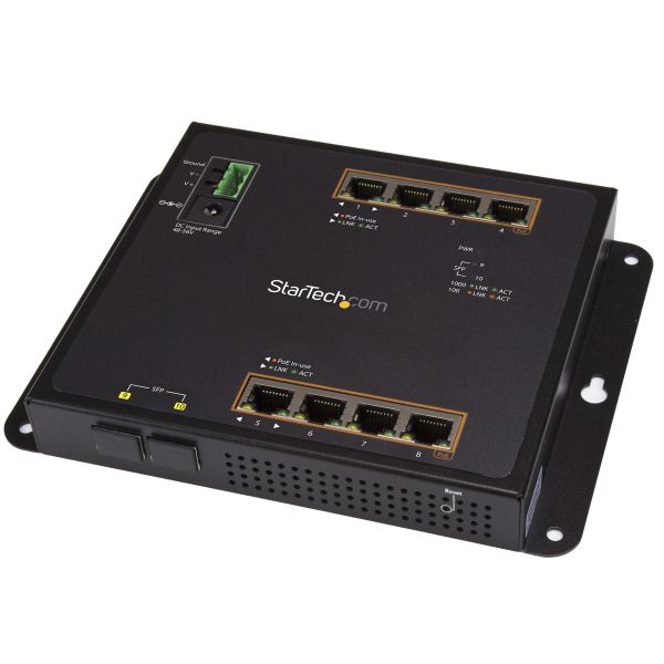 StarTech.com Industrial 8 Port Gigabit PoE+ Switch met 2 SFP MSA Slots - 30W - Robuuste GbE L2 Managed Switch - Rugged High Power Gigabit Ethernet Netwerk Switch IP-30/-40C tot +75C (IES101GP2SFW)