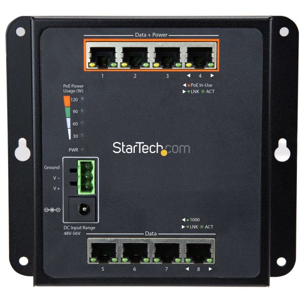 StarTech.com 8 poorts (4 PoE+) Gigabit ethernet switch managed wandmonteerbaar met toegang voorzijde
