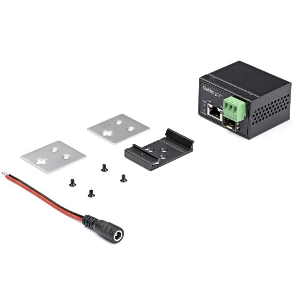 StarTech.com PoE+ Industrial Glasvezel naar Ethernet Media Converter 30W SFP naar RJ45 Single Mode/Multi Mode Gigabit Fiber naar Koper Compact design IP-30/ -40 tot +75°C (IMC1GSFP30W)