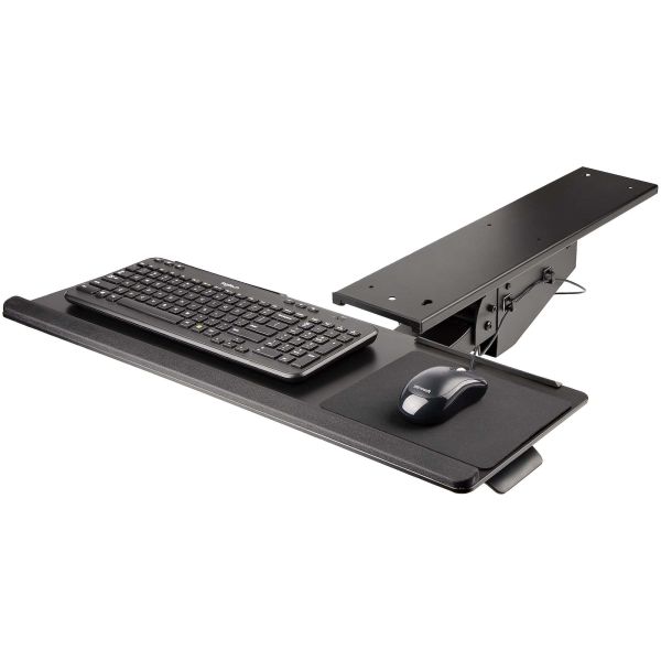 StarTech.com Uitschuifbare Bureau Toetsenbordlade, Full Motion Keyboard en Mouse Tray met Verstelbare Hoogte, 25 x 65cm Plateau, Ergonomisch Bureaublad voor Toetsenbord met Muismat en Polssteun (KBTRAYADJ2)