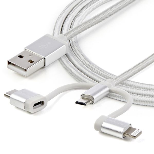 StarTech.com USB oplaadkabel USB naar Lightning / USB-C / Micro-B gevlochten 1 m (LTCUB1MGR)