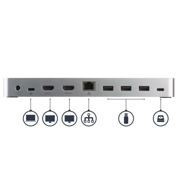 StarTech.com Dual-Monitor USB-C docking station, 60W Power Delivery voor Windows Laptops, USB Type-C naar HDMI / DVI Dock, USB 3.1 Gen 1 Type C Dock met Lader, 5x USB, Thunderbolt 3 Compatibel (MST30C2HHPDU)