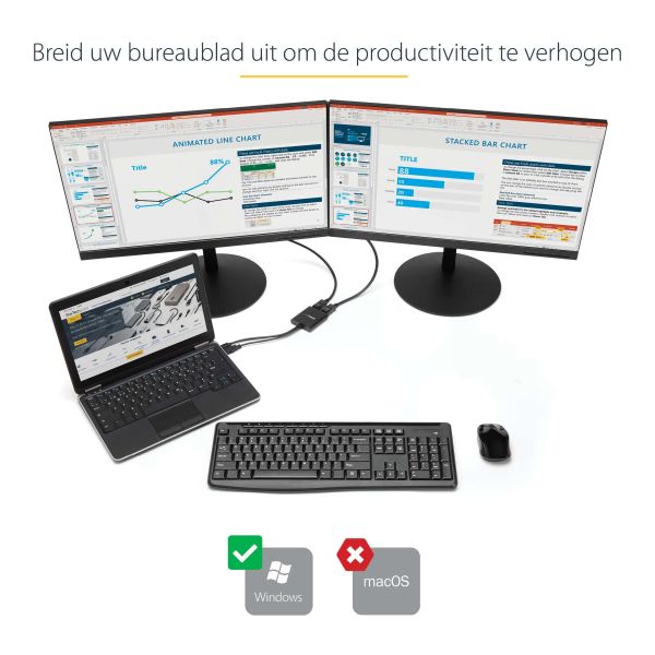 StarTech.com Dual-Monitor DisplayPort 1.2 Splitter, DisplayPort naar 2x DP Multi-Monitor Adapter, Dual 4K 30Hz of 1080p 60Hz Computer MST Hub, USB Bus-Powered - Enkel Windows (MSTDP122DP)