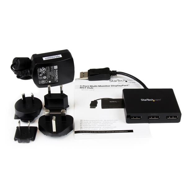 StarTech.com 3-Port DisplayPort 1.2 Splitter, DisplayPort naar 3x DP Multi-Monitor Adapter, Dual 4K 30Hz en 1080p 60Hz Computer MST Hub - Enkel Windows (MSTDP123DP)