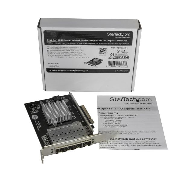 StarTech.com 4 Ports PCI Express 10G SFP+ Netwerkkaart, Intel XL710 Open SFP+ Converged Adapter, PCIe 10 Gigabit Ethernet Server NIC, 10GbE Glasvezel LAN Kaart, Dell PowerEdge HPE ProLiant (PEX10GSFP4I)