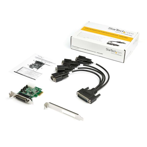 StarTech.com 4 Port PCI Express RS232 Seriële Kaart, PCIe RS232 Serial Host Controller Kaart, PCIe naar Serial DB9 Adapter Kaart, 16950 UART, Low Profile Uitbreidingskaart, Windows & Linux (PEX4S953LP)