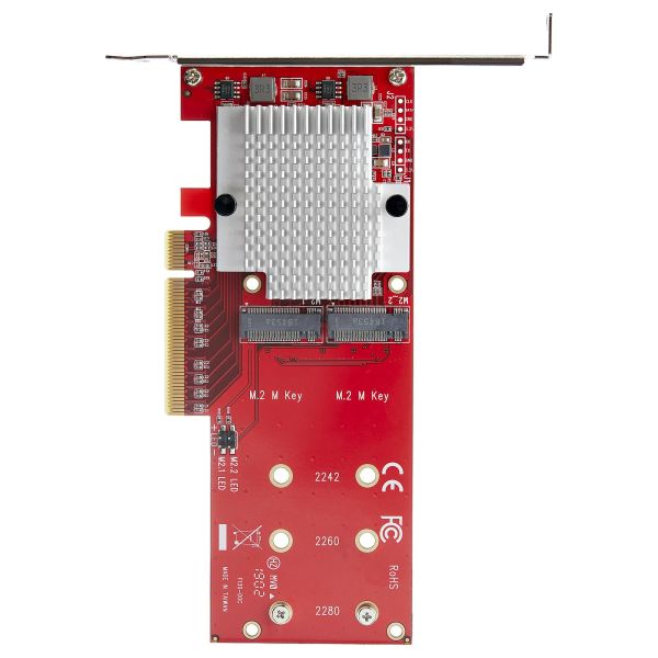 StarTech.com Dual M.2 PCIe SSD Adapter Kaart, x8 / x16 Dual NVMe of AHCI M.2 SSD naar PCI Express 3.0, M.2 NGFF PCIe (M-Key) Compatibel, Ondersteunt 2242, 2260, 2280, JBOD, Mac & PC (PEX8M2E2)