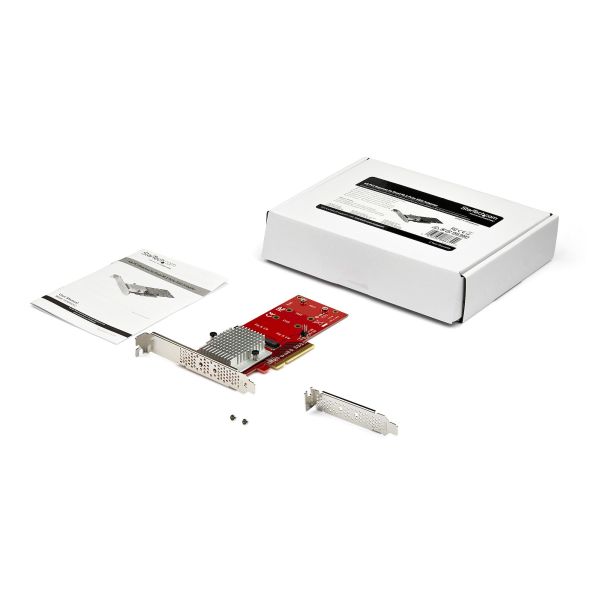 StarTech.com Dual M.2 PCIe SSD Adapter Kaart, x8 / x16 Dual NVMe of AHCI M.2 SSD naar PCI Express 3.0, M.2 NGFF PCIe (M-Key) Compatibel, Ondersteunt 2242, 2260, 2280, JBOD, Mac & PC (PEX8M2E2)