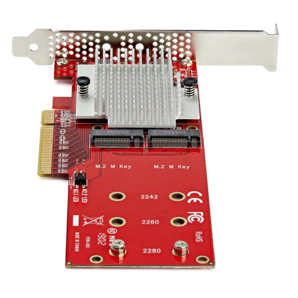 StarTech.com Dual M.2 PCIe SSD Adapter Kaart, x8 / x16 Dual NVMe of AHCI M.2 SSD naar PCI Express 3.0, M.2 NGFF PCIe (M-Key) Compatibel, Ondersteunt 2242, 2260, 2280, JBOD, Mac & PC (PEX8M2E2)