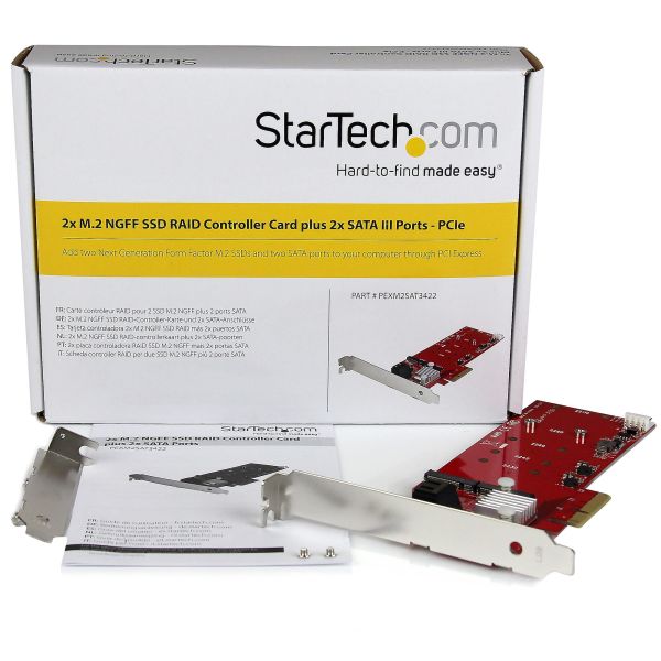 StarTech.com 2x M.2 NGFF SSD RAID Controller Kaart plus 2x SATA III Ports, PCIe, Twee Slot PCI Express M.2 RAID Kaart plus Twee SATA Poorten (PEXM2SAT3422)  StarTech.com 2x M.2 NGFF SSD RAID Controller Kaart plus 2x SATA III Ports, PCIe, Twee Slot PCI Express M.2 RAID Kaart plus Twee SATA Poorten (PEXM2SAT3422)