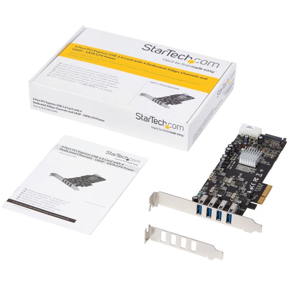 StarTech.com 4-poorts PCI Express (PCIe) SuperSpeed USB 3.0 kaartadapter met 4 speciale 5 Gbps kanalen UASP SATA/LP4-voeding (PEXUSB3S44V) StarTech.com 4-poorts PCI Express (PCIe) SuperSpeed USB 3.0 kaartadapter met 4 speciale 5 Gbps kanalen UASP SATA/LP4-voeding (PEXUSB3S44V)