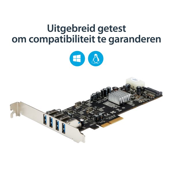 StarTech.com 4-poorts PCI Express (PCIe) SuperSpeed USB 3.0 kaartadapter met 4 speciale 5 Gbps kanalen UASP SATA/LP4-voeding (PEXUSB3S44V) StarTech.com 4-poorts PCI Express (PCIe) SuperSpeed USB 3.0 kaartadapter met 4 speciale 5 Gbps kanalen UASP SATA/LP4-voeding (PEXUSB3S44V)