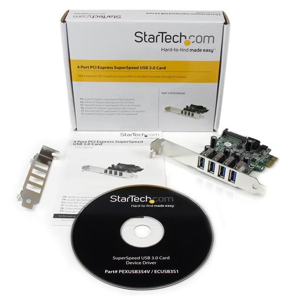 StarTech.com 4-poorts PCI Express PCIe SuperSpeed USB 3.0 controllerkaartadapter met UASP SATA-voeding (PEXUSB3S4V)