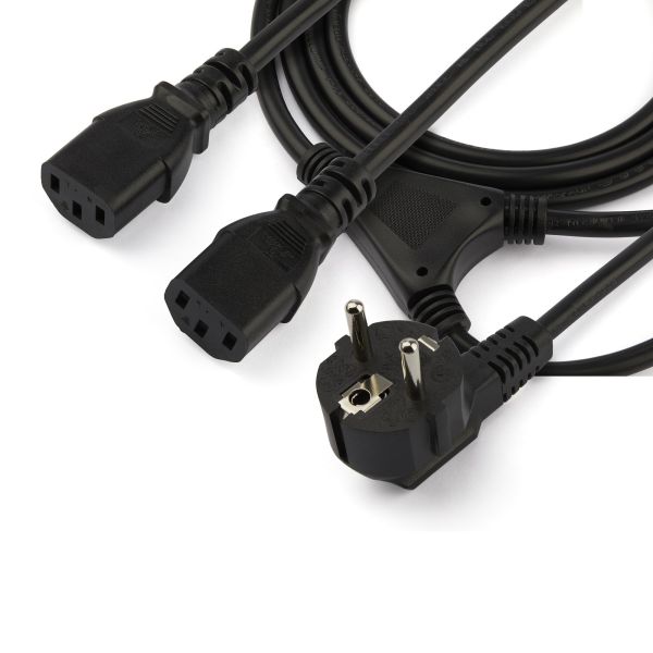 StarTech.com 2m Computer Splitter Stroomkabel, 18AWG, EU Schuko naar 2x C13, 10A 250V, Zwart, AC Vervangkabel, Printer Voedingskabel, PC Power Supply Kabel, TV/Monitor Electriciteitssnoer, UL-Listed (PXT101YEU2M)