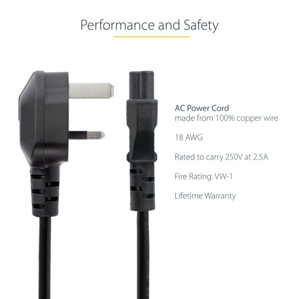 StarTech.com 2m UK Laptop Stroomkabel, BS 1363 to C5 (Clover Leaf), 2.5A 250V, 18AWG, UK Laptop Vervangkabel, Printer Voedingskabel, Laptop Lader Kabel / Laadkabel (PXTNB3SUK2M)