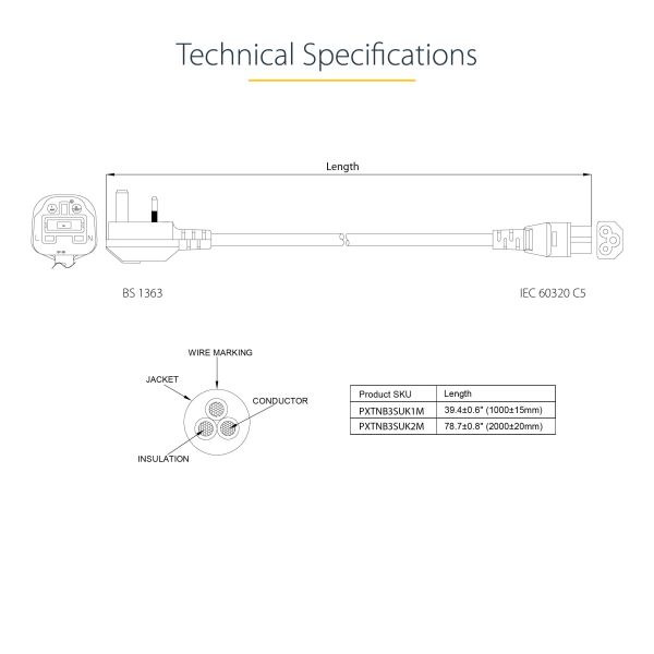 StarTech.com 2m UK Laptop Stroomkabel, BS 1363 to C5 (Clover Leaf), 2.5A 250V, 18AWG, UK Laptop Vervangkabel, Printer Voedingskabel, Laptop Lader Kabel / Laadkabel (PXTNB3SUK2M)