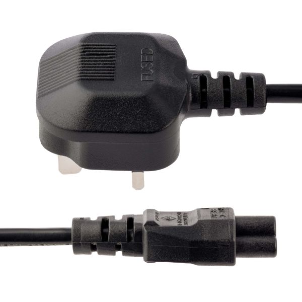StarTech.com 2m UK Laptop Stroomkabel, BS 1363 to C5 (Clover Leaf), 2.5A 250V, 18AWG, UK Laptop Vervangkabel, Printer Voedingskabel, Laptop Lader Kabel / Laadkabel (PXTNB3SUK2M)