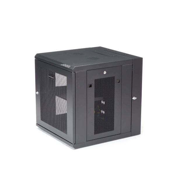 StarTech.com 4 Post 12U Wandmonteerbare Netwerkkast met 1U Schap, 19" Scharnierende Patchkast voor Data/AV/Electronica/Computer Apparatuur, Veelzijdig Geventileerd Server Rack, Vergrendelbaar (RK1224WALHM)