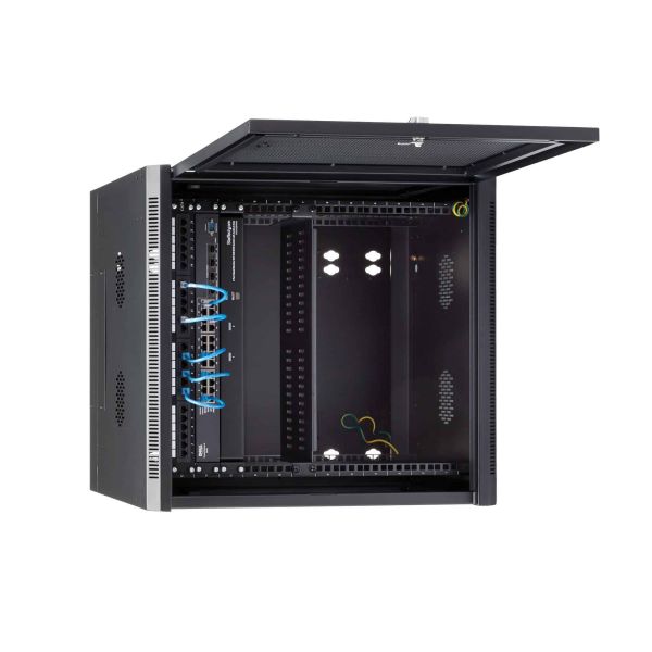StarTech.com 4 Post 12U Wandmonteerbare Netwerkkast met 1U Schap, 19" Scharnierende Patchkast voor Data/AV/Electronica/Computer Apparatuur, Veelzijdig Geventileerd Server Rack, Vergrendelbaar (RK1224WALHM)